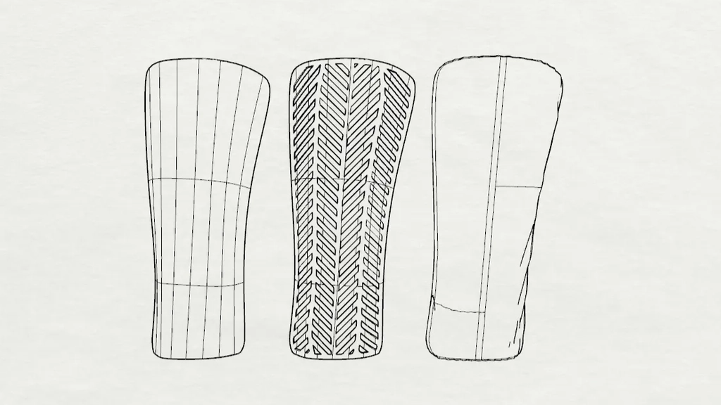 Sketch-style product development drawing for a modular prosthetic leg cover